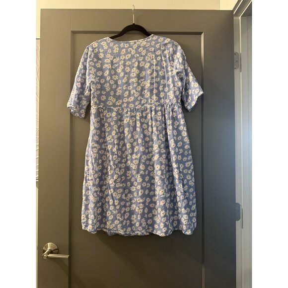 Misslook Blue Floral Daisy Print Short Sleeve Button-Front Dress Medium - Picture 2 of 5